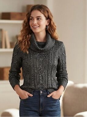Ralph Lauren Charcoal Cable Knit Cowl Sweater